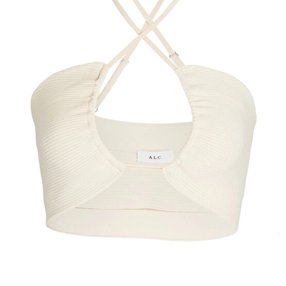 ALC Ana Strappy Ribbed Bra Crop Top In Ivory Size Medium